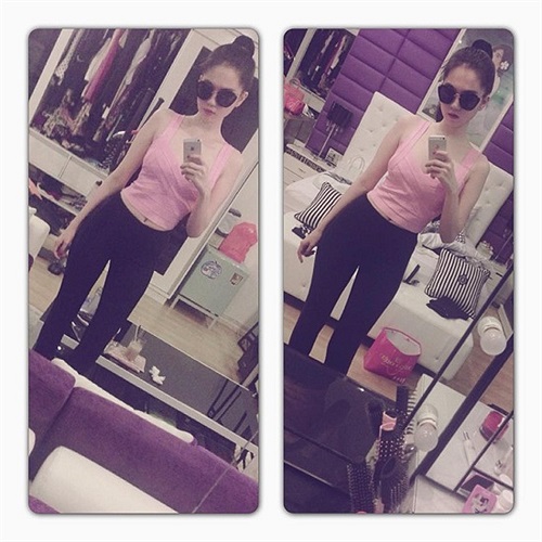 Ngọc Trinh trước giờ đi tập luyện cho Đêm hội chân dài 7.