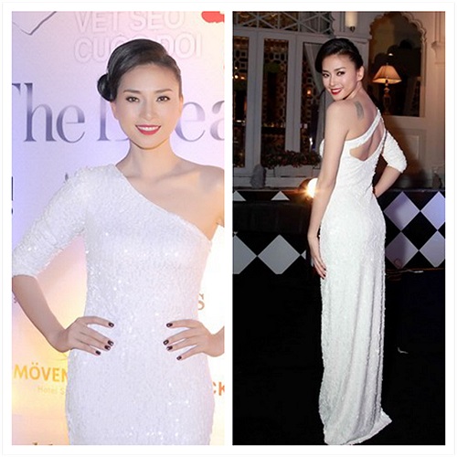 Ngô Thanh Vân và thiết kế khá ấn tượng của Đỗ Mạnh Cường, cô còn khéo khoe được hình xăm trên vai.