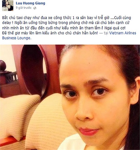Lưu Hương Giang than vãn vì máy bay bị chậm giờ.