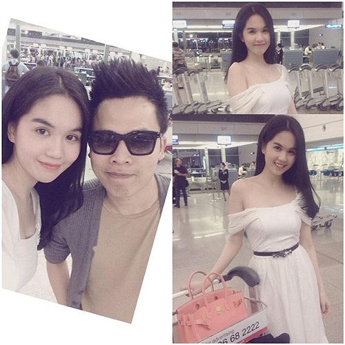 Ngọc Trinh và ông bầu Vũ Khắc Tiệp có chuyến công tác nước ngoài sau khi kí kết được hợp đồng.