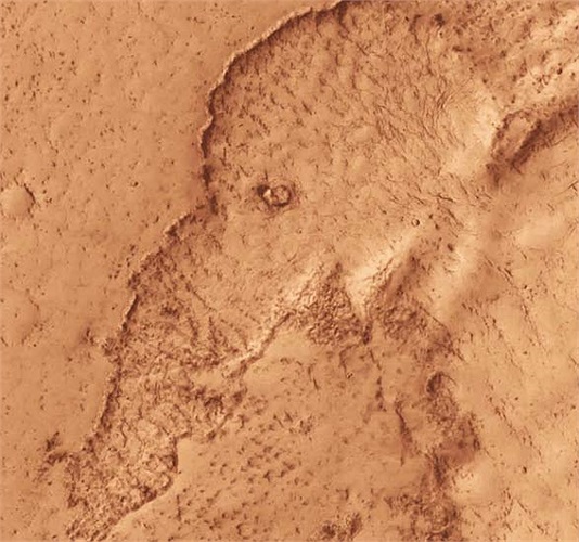 Bức ảnh do camera có độ phân giải cao từ Tàu vũ trụ Phục hưng thám hiểm sao Hỏa của NASA chụp khu vực Elysium Planitia, một vùng bằng phẳng trên sao Hỏa với các dòng dung nham trẻ nhất trên bề mặt Hành tinh đỏ. Bức ảnh có hình giống đầu một con voi 