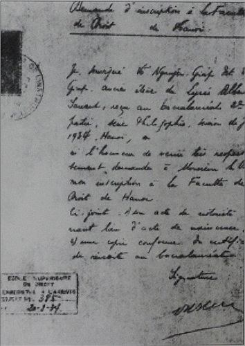 Đơn đăng ký xin vào Luật khoa Đại học của đồng chí Võ Nguyên Giáp