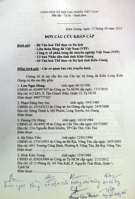 Don keu cuu cua cau thu K.Kien Giang