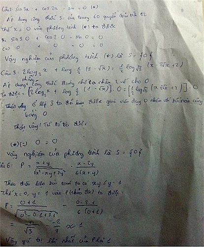 Giấy nháp 'hướng dẫn cách làm bài' của sĩ tử trong kỳ thi đại học môn Toán khối D