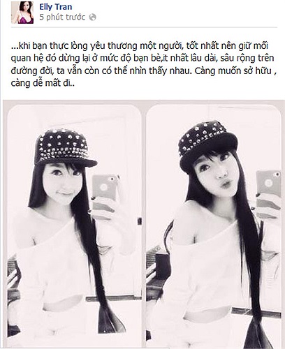 Khi bạn thực lòng yêu thương một người, tốt nhất nên giữ mối quan hệ đó dừng lại ở mức độ bạn bè... - quan niệm của Elly Trần.