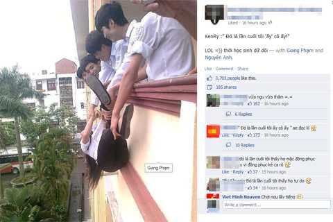 trò đùa nam sinh thả bạn gái xuống ban công