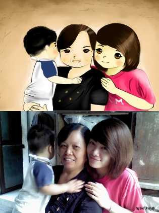 Tranh Chibi bố & mẹ của bạn Yue Okinawa 