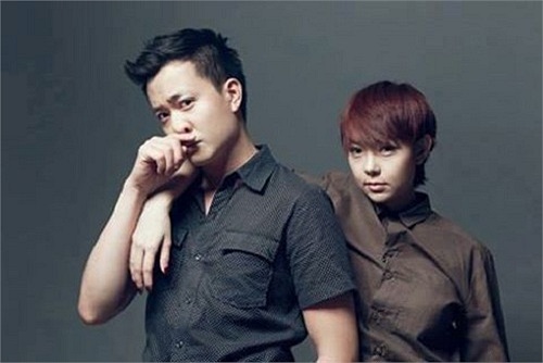 Minh Hằng thời tóc ngắn cùng Lương Mạnh Hải.