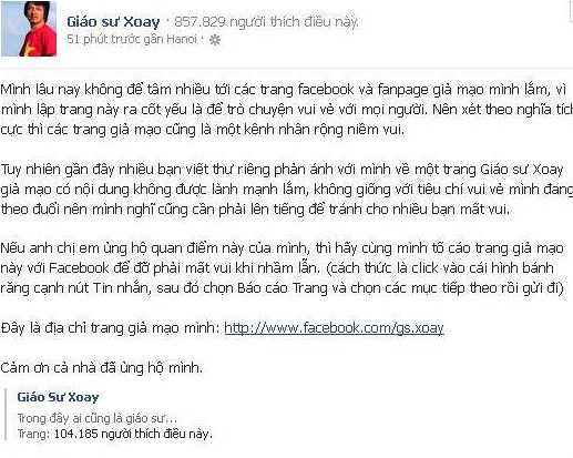 Facebook giả mạo Giáo sư Cù Trọng Xoay