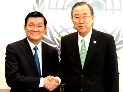 Chủ tịch nước Trương Tấn Sang gặp Tổng thư ký Liên Hiệp Quốc Ban Ki-moon