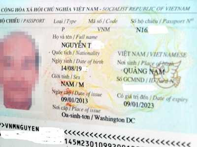 Tấm hộ chiếu của ông Nguyễn T. được cấp tại Washington DC.