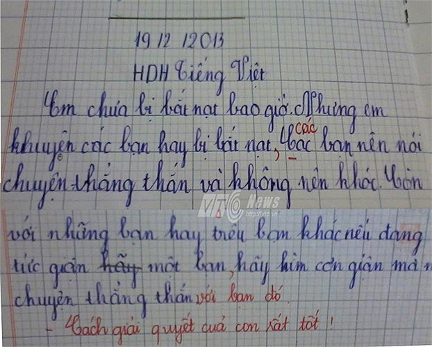 Em khuyên các bạn bị bắt nạt, các bạn nên nói chuyện thẳng thắn và không nên khóc