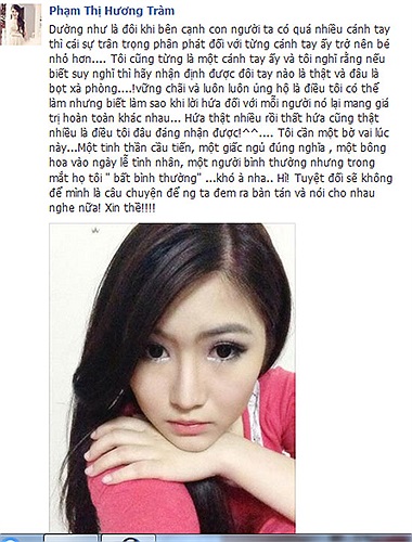 Dường như quán quân The Voice Hương Tràm đang có rất nhiều tâm sự, và cô bé 17 tuổi cần một bờ vai thật sự để dựa vào.