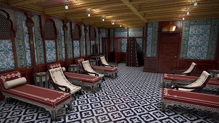 Bể bơi được nối với phòng tắm kiểu Thổ Nhĩ Kỳ