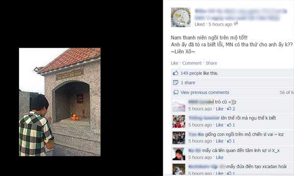 Thanh niên ngồi lên mộ tổ đã hối lỗi