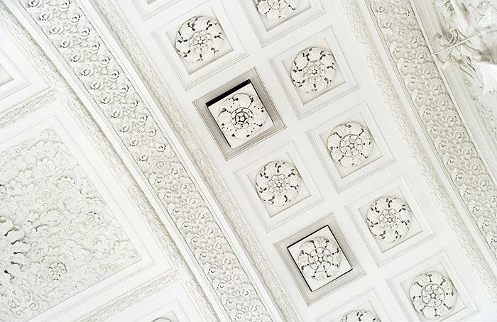 Các bông trắng đắp nổi trên mái vòm