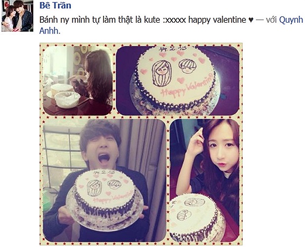 Hotboy Bê Trần hạnh phúc với bánh Quỳnh Shyn làm tặng.