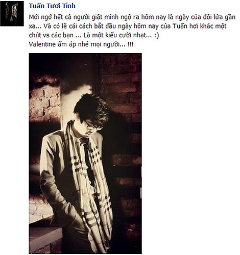 Ngày lễ Tình nhân, facebook của sao Việt ngập tràn không khí yêu thương. Đây là facebook của Bùi Anh Tuấn.