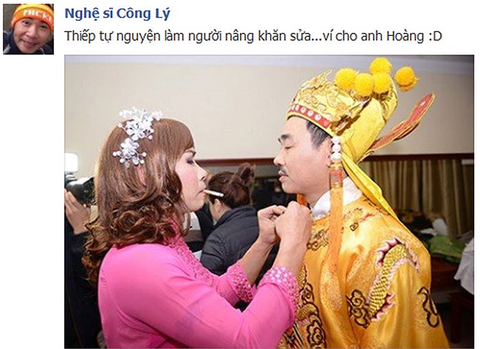 Em nguyên nâng khăn sửa ví cho Ngọc Hoàng (Ảnh hậu trường Táo quân VTV tiếp tục được đăng trên các Facebook những ngày này).