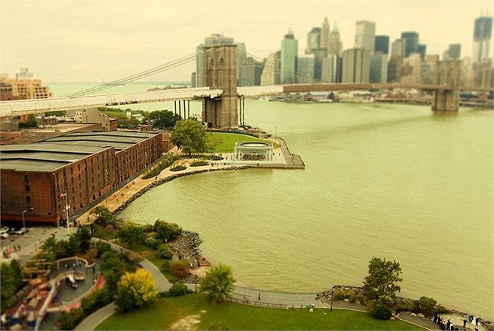 Cầu Manhattan của New York cũng trở nên bé nhỏ như trên chiếc sa bàn nào đó, thậm chí, phía góc dưới bên phải còn có một đám cưới đang được cử hành