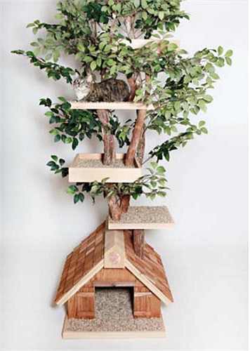 Nhà cây 1.299 USD cho mèo cưng: Ngôi nhà này đã giành giải thưởng này là sáng tạo của Joe và Shelley, được chạm khắc bằng tay từ cây thật và tốn 1.000 mảnh gỗ/vải các loại để hoàn thành. 
