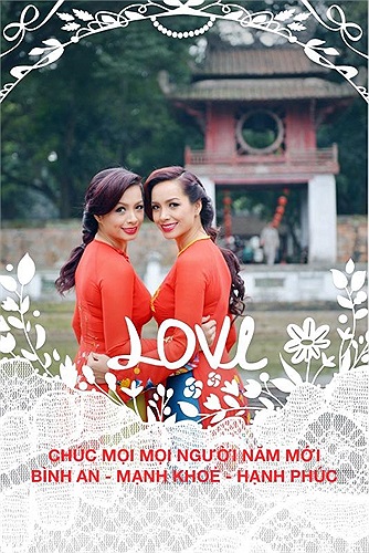 Cặp siêu mẫu song sinh Thúy Hằng - Thúy Hạnh và bức hình chào xuân rất đẹp.