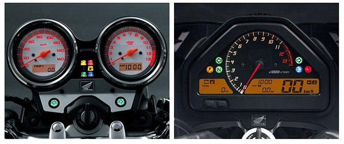 Cụm đồng hồ của VTR-F cũng khá khác biệt với đồng hồ cơ đo vòng tua máy và một màn hình LCD gắn liền trong khi VTR được trang bị 2 đồng hồ cơ riêng biệt với màn hình LCD nhỏ bên trong.