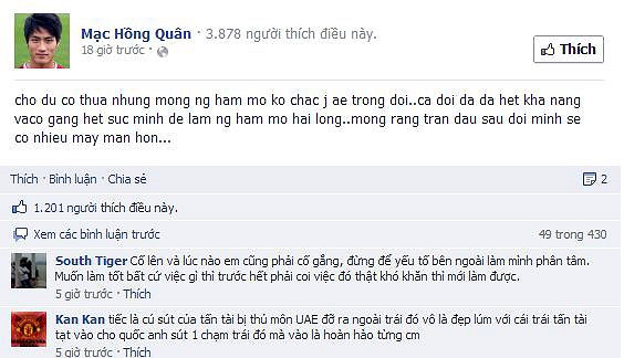 Mạc Hồng Quân xin người hâm mộ hãy thông cảm cho ĐTVN