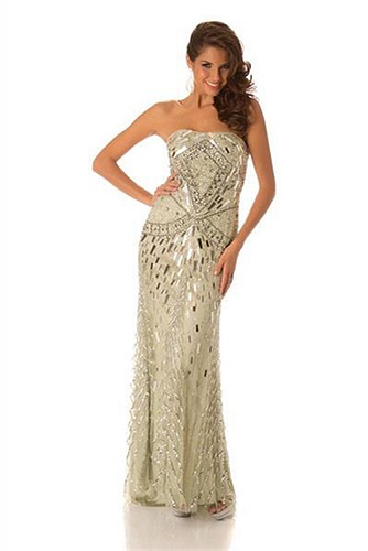 Top 14 - Hoa hậu Pháp Marie Payet với đầm dạ hội kiểu mẫu đối xứng và bắt mắt