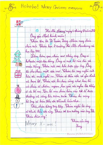 Trong thư các bạn học sinh chia sẻ những thành tích học tập, sự ngoan ngoãn của mình trong năm vừa qua, đồng thời các em còn bày tỏ những mong muốn được nhận quà gì vào dịp lễ giáng sinh.