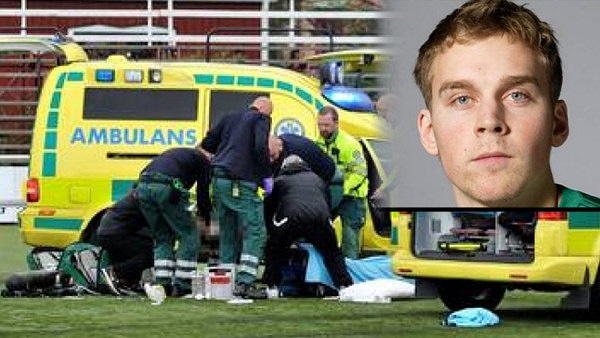 Victor Brannstrom, cầu thủ hạng 4 Thụy Điển, gục ngã ngay lúc ăn mừng bàn thắng