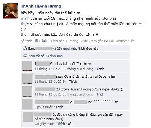 Thanh Thanh Hương sợ tận thế vì cô nàng mới tròn 18 tuổi.