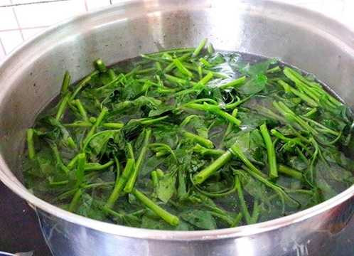 Quan sát nước rau muống sau khi luộc có thể nhận biết rau muống vừa mua có tồn dư hóa chất hay không. Nếu nước rau luộc còn nóng có màu xanh nhạt, khi để nguội thì thành màu xanh đen, có vẩy đen kết tủa thì rau không an toàn. Hơn nữa, rau bị nhiễm độc chì khi ăn thường có vị chát - Ths Tuấn cho biết thêm. Quan sát nước rau muống sau khi luộc có thể nhận biết rau muống vừa mua có tồn dư hóa chất hay không. Nếu nước rau luộc còn nóng có màu xanh nhạt, khi để nguội thì thành màu xanh đen, có vẩy đen kết tủa thì rau không an toàn. Hơn nữa, rau bị nhiễm độc chì khi ăn thường có vị chát - Ths Tuấn cho biết thêm.