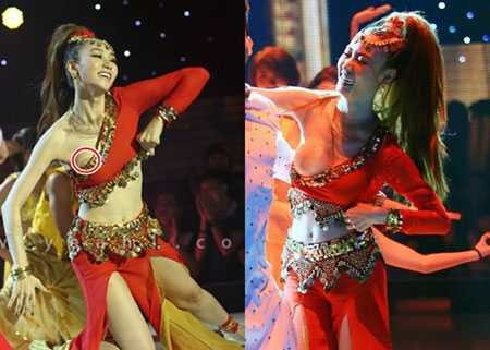 Ngân Khánh cũng từng bị phạt vì trang phục trình diễn làm lộ nguyên một phần ngực của cô