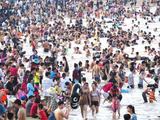Các bãi tắm của Đồ Sơn đều kín người như những rổ cá khổng lồ.