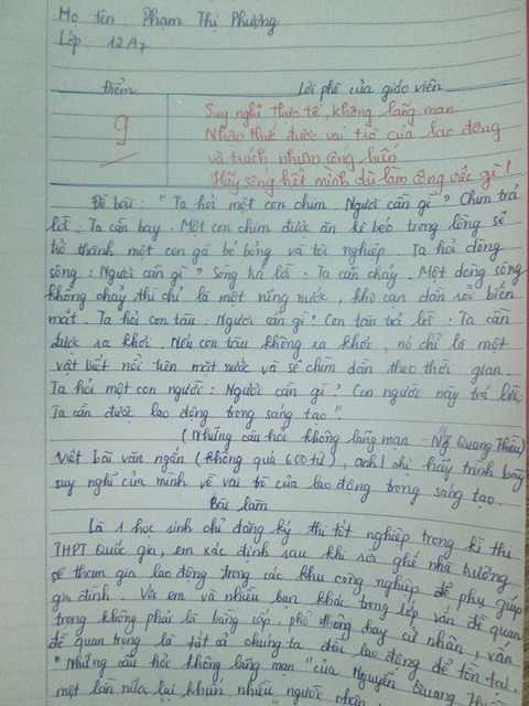 Bài văn đạt 9 điểm của Phạm Thị Phượng Bài văn đạt 9 điểm của Phạm Thị Phượng