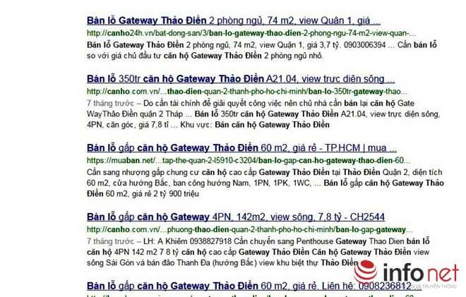 Nhiều thông tin rao bán lỗ căn hộ tại dự án Gateway Thảo Điền.