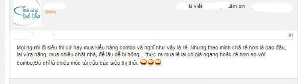 Một trong những chia sẻ thiết thực của các thành viên diễn đàn Web trẻ thơ về việc khách hàng dễ bị siêu thị móc túi. Ảnh chụp màn hình.