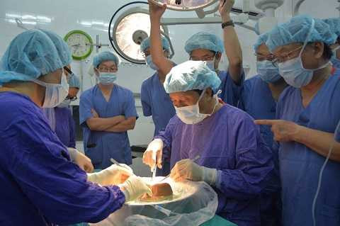 Các bác sỹ tiến hành ghép gan.
