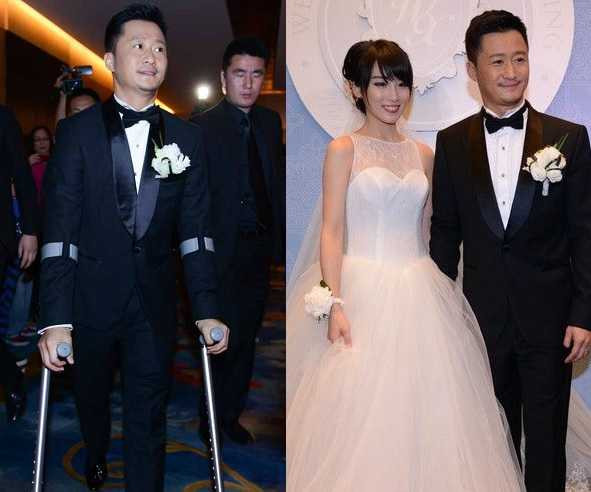 Ngô Kinh chống nạng trong đám cưới với MC Tạ Nam năm 2014