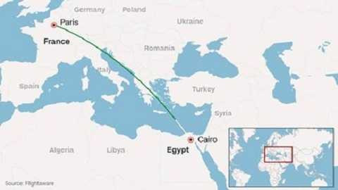 Hành trình bay của phi cơ của Egypt Air. Ảnh: CNN Hành trình bay của phi cơ của Egypt Air. Ảnh: CNN