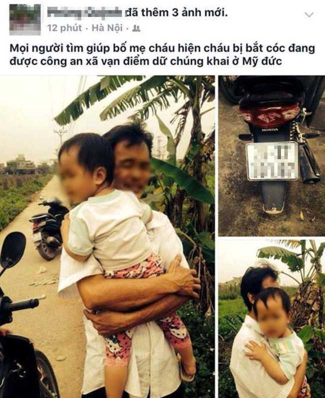 Thông tin cháu bé bị bắt cóc xuất hiện trên mạng.