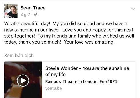 Sean Trace không ngừng gửi lời yêu thương đến vợ Sean Trace không ngừng gửi lời yêu thương đến vợ