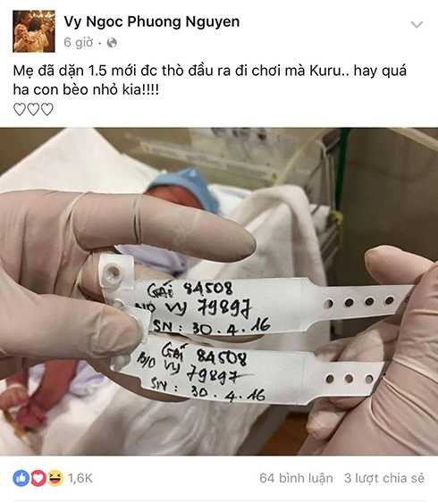 Phương Vy thì trách yêu cô con gái đã ra sớm hơn 1 ngày so với dự kiến Phương Vy thì trách yêu cô con gái đã ra sớm hơn 1 ngày so với dự kiến