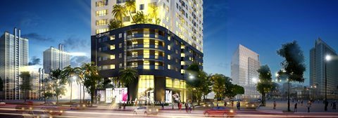 Khu vườn Star Lounge trên khoảng lộ thiên tầng 7 tòa tháp nhìn phía ngoài