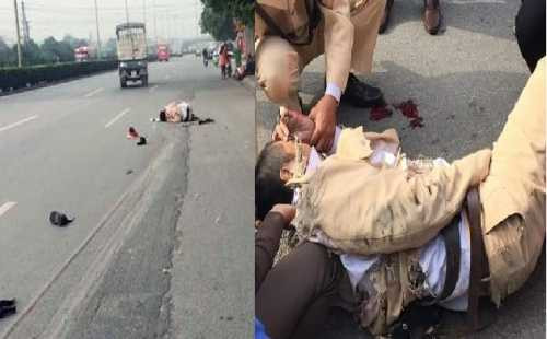 Thượng úy Nguyễn Quốc Đạt, Đội Cảnh sát giao thông số 5, bị xe tải kéo lê 20m khi đang làm nhiệm vụ.