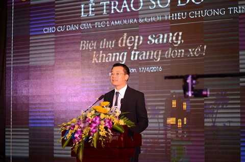 Ông Trần Quang Huy - Chủ tịch HĐTV Công ty FLC Sầm Sơn Beach & Golf Resort – Đại diện Tập đoàn FLC phát biểu tại buổi lễ Ông Trần Quang Huy - Chủ tịch HĐTV Công ty FLC Sầm Sơn Beach & Golf Resort – Đại diện Tập đoàn FLC phát biểu tại buổi lễ