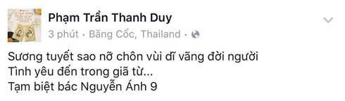 Thanh Duy bàng hoàng trước tin nhạc sỹ Nguyễn Ánh 9 qua đời