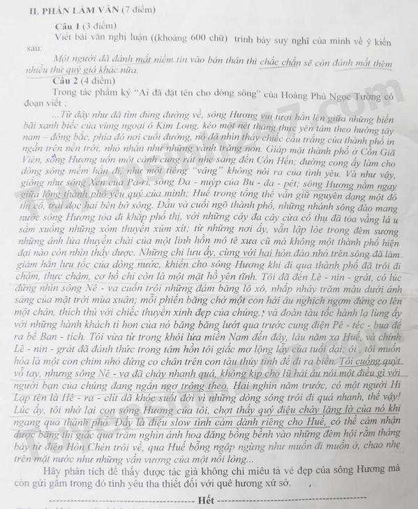 Đề thi, gợi ý đáp án môn Ngữ văn kỳ thi thử THPT quốc gia 2016 ở Hà Nội