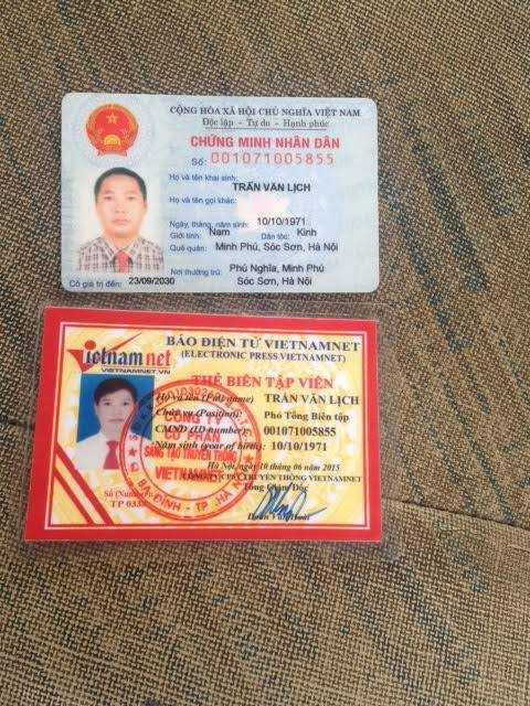 Tấm thẻ giả ghi chức danh Phó Tổng biên tập mà Lịch xuất trình. 
